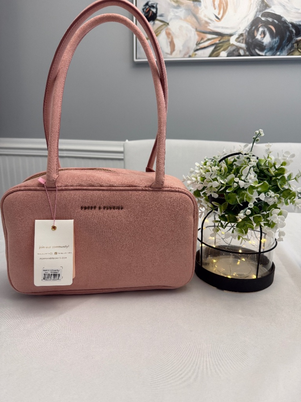 Poppy & Peonies Darling Satchel In Pink Suede